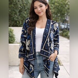 Jealous Tomato Size 8 Waterfall Cardigan Blue Black Tribal